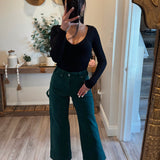Dark Green Cropped Cargo Cut Pants