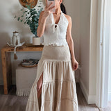 Natural Tara Smocked Slit Tiered Maxi