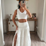 Off White Tara Smocked Slit Tiered Maxi