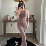 Metallic Glitter Halter Maxi