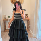 Black Smocked Tiered Maxi Dress