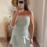 Mindy Mint Linen Smocked Top and Skirt Set