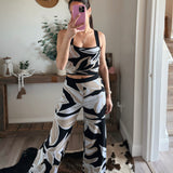 Tropical Jacquard-Knit High-Waist Sweater Pants
