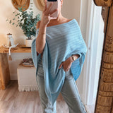 Baby Blue Lilia Asymmetrical Knit Poncho Top