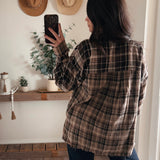 Colorblock Plaid Flannel Loose-Fit Button-Up Shirt