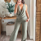 Olive Crinkle Wrapped Halter Top