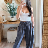 Navy/Stone Pinstriped Loose Pants with Pockets