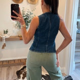 Fitted Button Front Denim Top