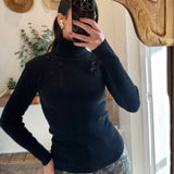 Black Flower Point Turtle Neck Sweater