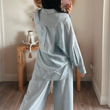 Pinstripe Woven Oversize Button-Up Shirt