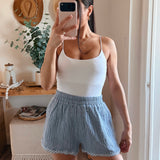 Denim Stripe Cotton Double Gauze Stripe Contrast Shorts