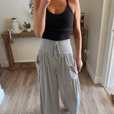 Smocked Waist Dropped Pouch Pockets Knit Pants