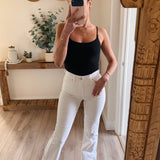 Risen High Rise White Flare Jeans