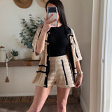 Natural Striped Pointelle Crochet Cardigan