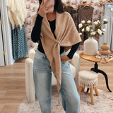 Triangle Poncho Scarf w. Loop - Gray/Camel