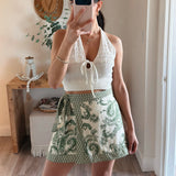 Green Paisley Paneled Wrap Skirt
