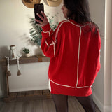 Red Sophia Exposed-Seam Oversize Sweater