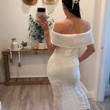 Cream Foldover Off Shoulder Maxi Dress