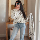 Cozy Girl Polka Dot Scarf Set - Cream/Brown