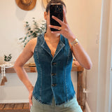 Fitted Button Front Denim Top