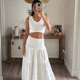 Off White Tara Smocked Slit Tiered Maxi
