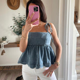 Denim Tie Peplum Top
