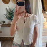 Ivory Sadie Ribbed Button-Up Top