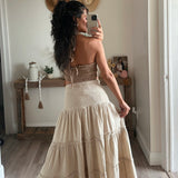 Natural Tara Smocked Slit Tiered Maxi
