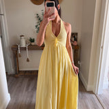 Solene Butter Halter Maxi Cotton Dress