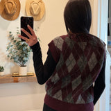 Burgundy Argyle V Neck Vest