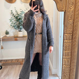 Cozy Brown Knit Hooded Long Cardigan