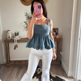 Denim Tie Peplum Top