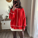 Red Sophia Exposed-Seam Oversize Sweater