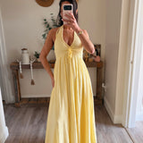 Solene Butter Halter Maxi Cotton Dress