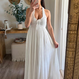 White Solene Halter Maxi Cotton Dress