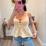 Natural Beige Mixed Knit Embroidered Top