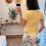 Yellow Sadie Ribbed Button-Up Top