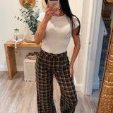 Plaid Pleated Wide Leg Trousers
