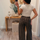 Plaid Pleated Wide Leg Trousers