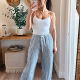 Denim Stripe Cotton Double Gauze Wide Pants