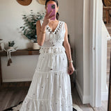Cream Embroidery Detail Tiered Skirt