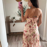 Muted Rose Bloom Drop Waist Maxi Dress
