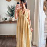 Golden Cotton Gauze Tie-Back Halter Maxi