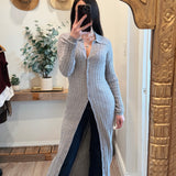 Gray Button Down Cable Knit Maxi