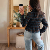 Nila Smocked Plaid Peplum Blouse