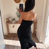 Sequin Bow Tube Midi Dress