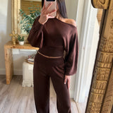 Brown Clarissa Boat Neck Top