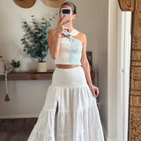Off White Tara Smocked Slit Tiered Maxi