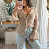 Solid Geometric-Pointelle Bell-Sleeve Cardigan