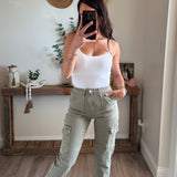 Army Green High Rise Cargos